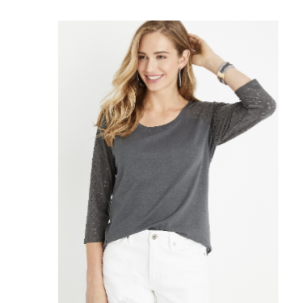 New! Eyelet Lace Sleeve Baseball Tee